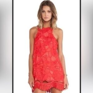 Lovers + Friends Caspian Shift Red Lace Overlay Mini Dress EUC Sz Small Ret $180